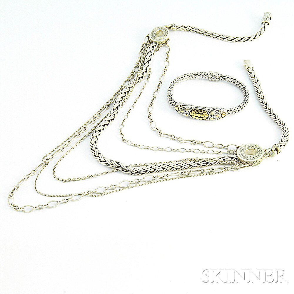 Appraisal: Sterling Silver Necklace and Bracelet John Hardy a bib necklace