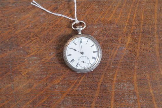 Appraisal: STERLING SILVER POCKET WATCH Unattributed Open face jewels engraved case