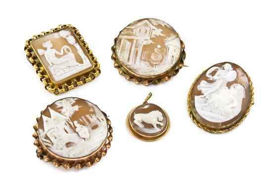 Appraisal: A Group of Shell Cameo Brooches consisting of two round