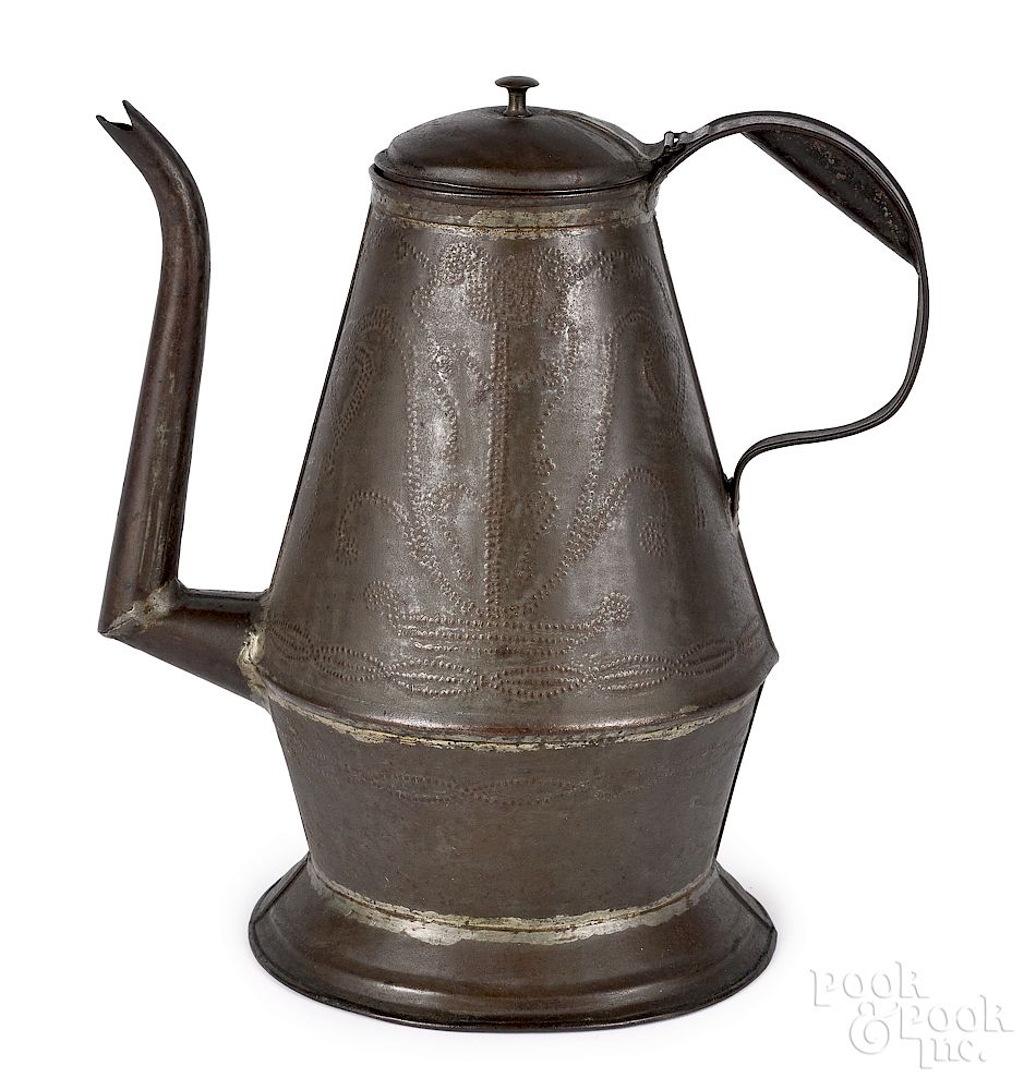 Appraisal: Pennsylvania punched tin coffee pot Pennsylvania punched tin coffee pot