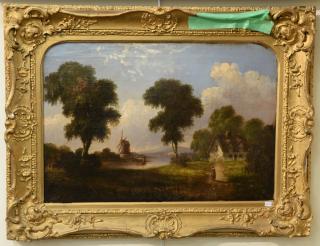 Appraisal: th Century Continental Landscape oil on canvas White Cottage and