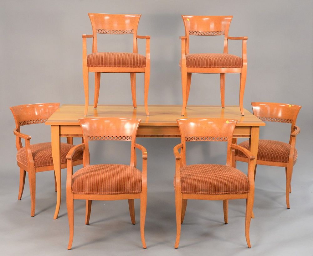 Appraisal: Seven piece contemporary dining set having rectangular top raised on