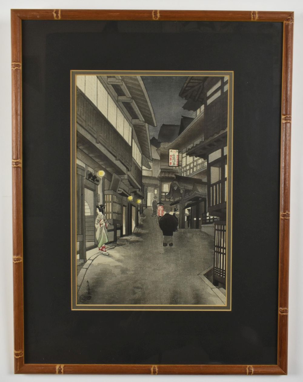 Appraisal: JAPANESE WOODBLOCK NOCTURNAL STREET SCENEShin-Hanga School th Century Signed l