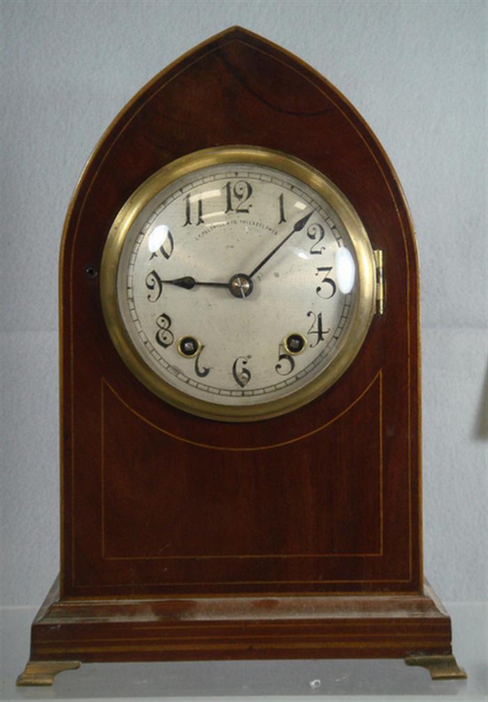 Appraisal: Inlaid mahogany mantle clock Winterhalder Hoffmeier Germany for JE Caldwell