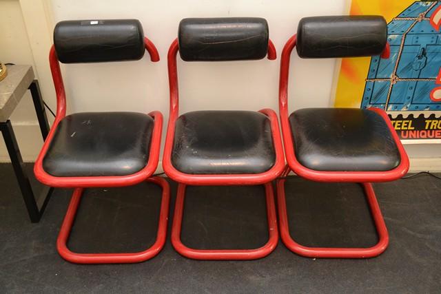 Appraisal: FOUR 'S ITALIAN DINING CHAIRS IN BLACK LEATHER AND RED