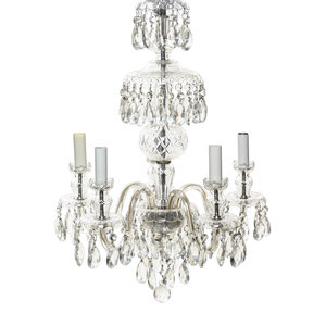 Appraisal: A Georgian Style Cut Glass Five-Light Chandelier th Century Height