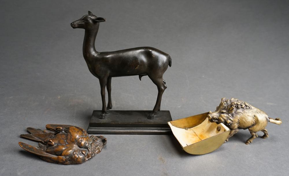 Appraisal: Continental Bronze Figure of Deer Gilt Bronze Wild Boar Match