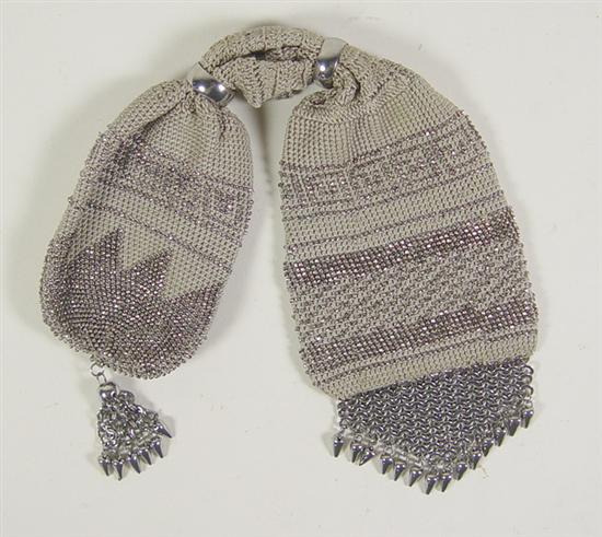 Appraisal: Beaded Wrist Drape Evening Bag Early th Century Woven gray