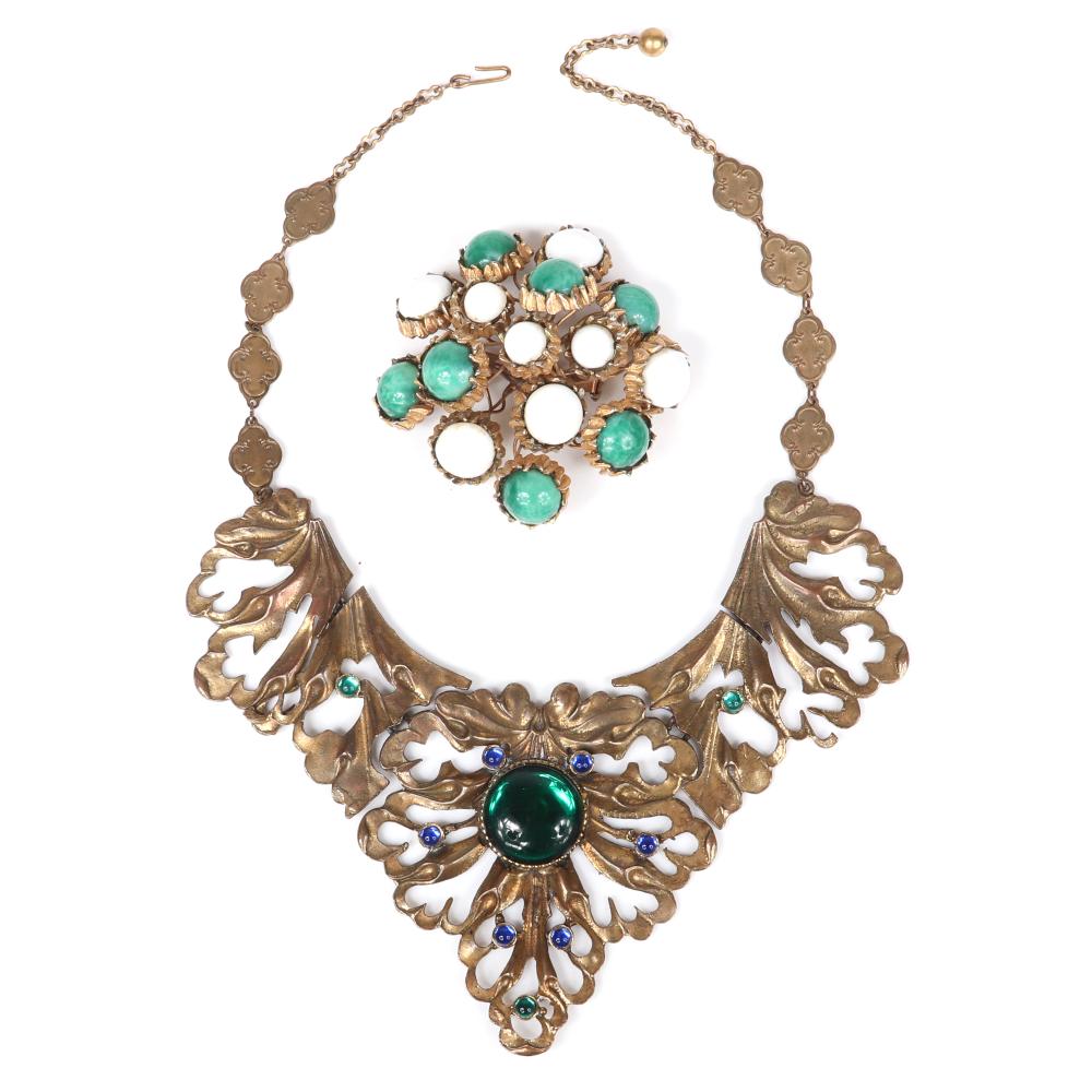 Appraisal: VINTAGE ART NOUVEAU STYLE GOLD TONE OPENWORK COLLAR BIB NECKLACE