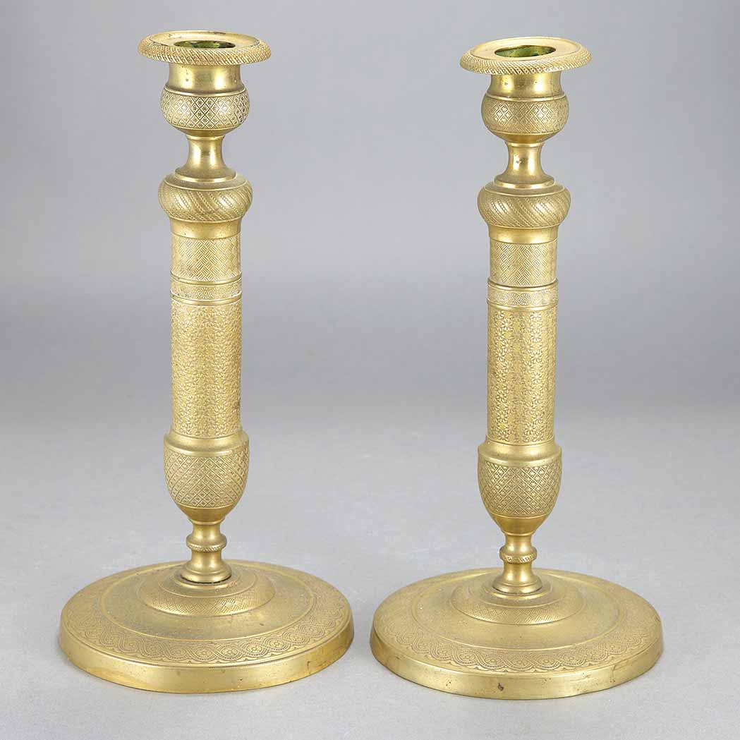 Appraisal: Pair of Louis Philippe Gilt-Bronze Candlesticks Mid th century Each