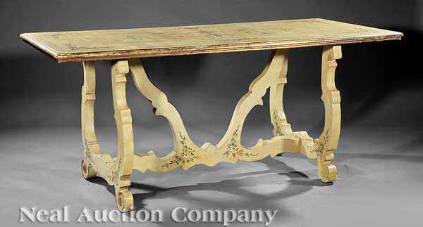 Appraisal: An Italian Polychromed and Parcel Gilt Trestle Table floral and