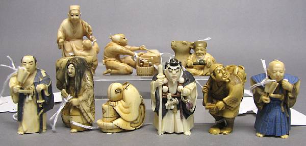 Appraisal: A group of nine tinted ivory figural studies th th