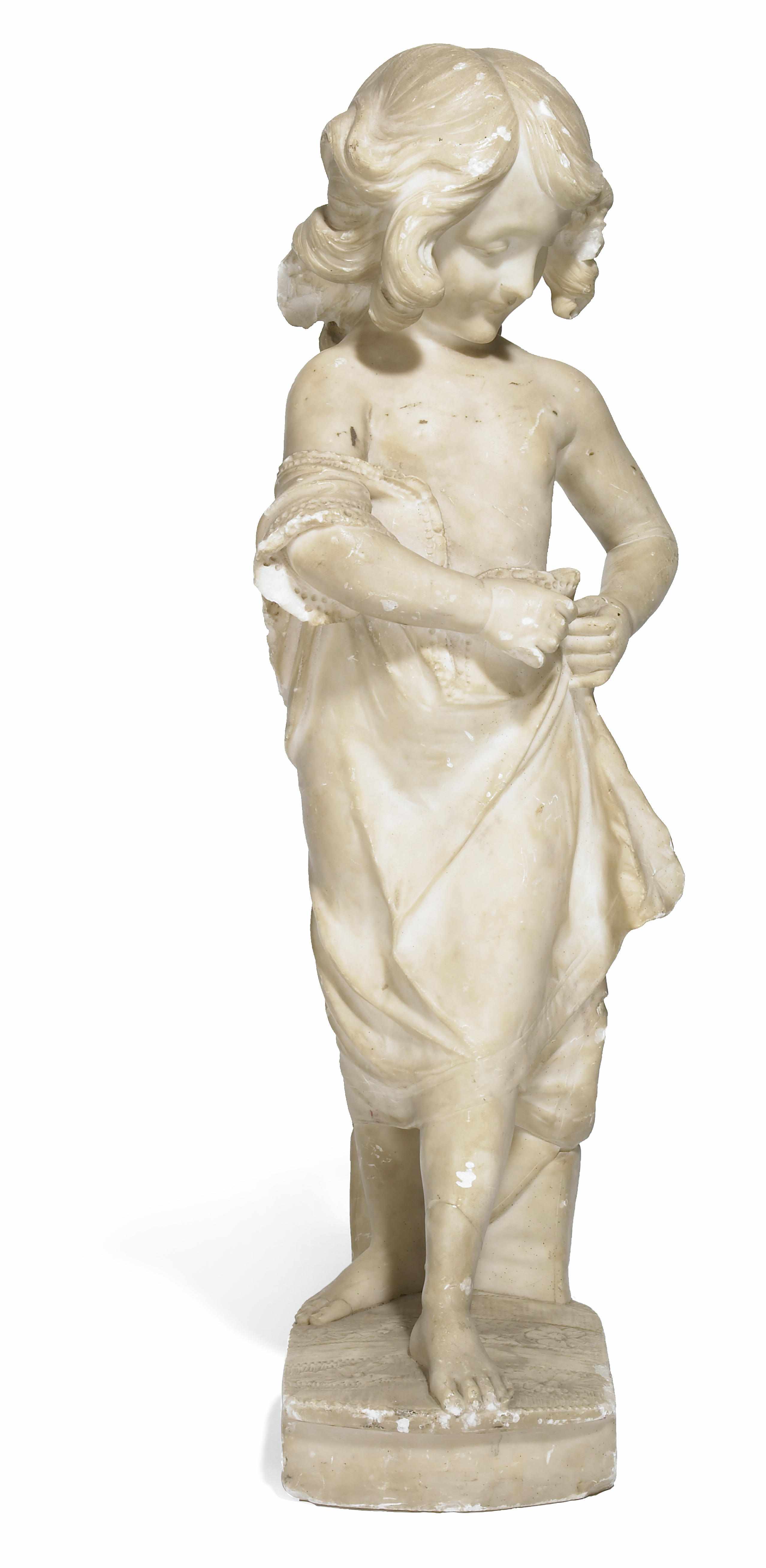 Appraisal: An Italian alabaster figure of a girl early th centuryInscribed