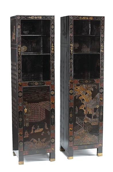 Appraisal: A pair of Chinese coromandel standing bookcases incorporating th century