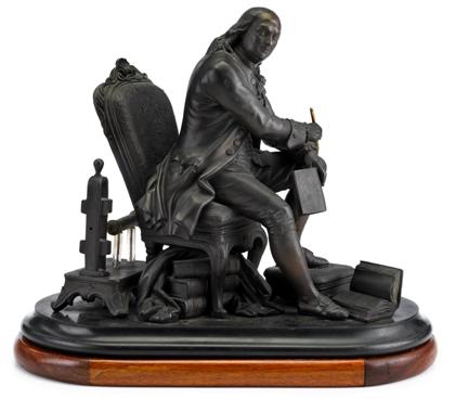 Appraisal: Patinated metal seated figure of Benjamin Franklin th century