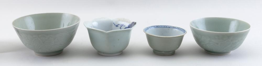 Appraisal: FOUR CHINESE CELADON PORCELAIN BOWLS TH CENTURY HEIGHTS FROM TO