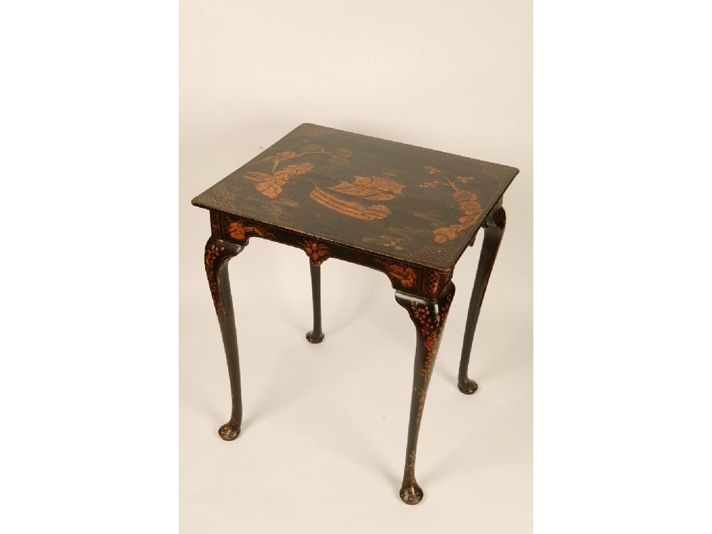 Appraisal: A GEORGE I BLACK JAPANNED SIDE TABLE the rectangular top