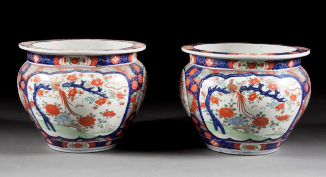 Appraisal: Pair of Japanese Imari porcelain fish bowls circa alternating reserve