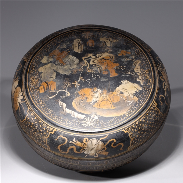 Appraisal: Chinese gilt lacquer circular covered box with figures flowers and