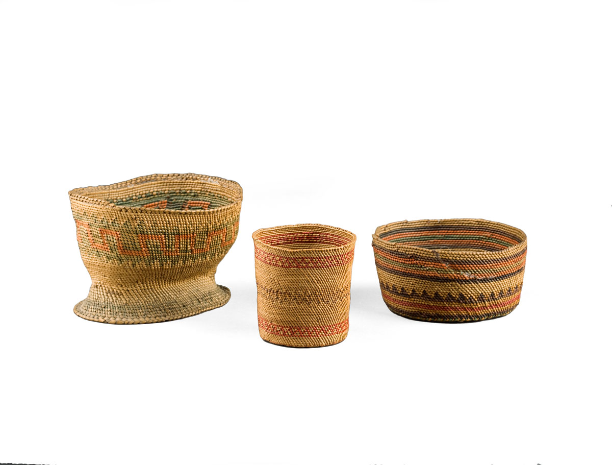 Appraisal: THREE TLINGET INDIAN SMALL BASKETS INCLUDING A FOOTED EXAMPLE SOUTHERN