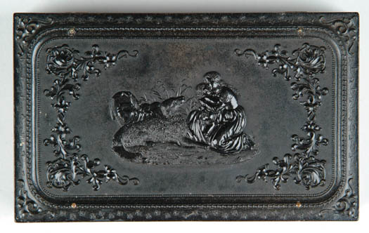 Appraisal: LARGE GUTTA PERCHA CASE FOR FOUR PLATES The Faithful Hound