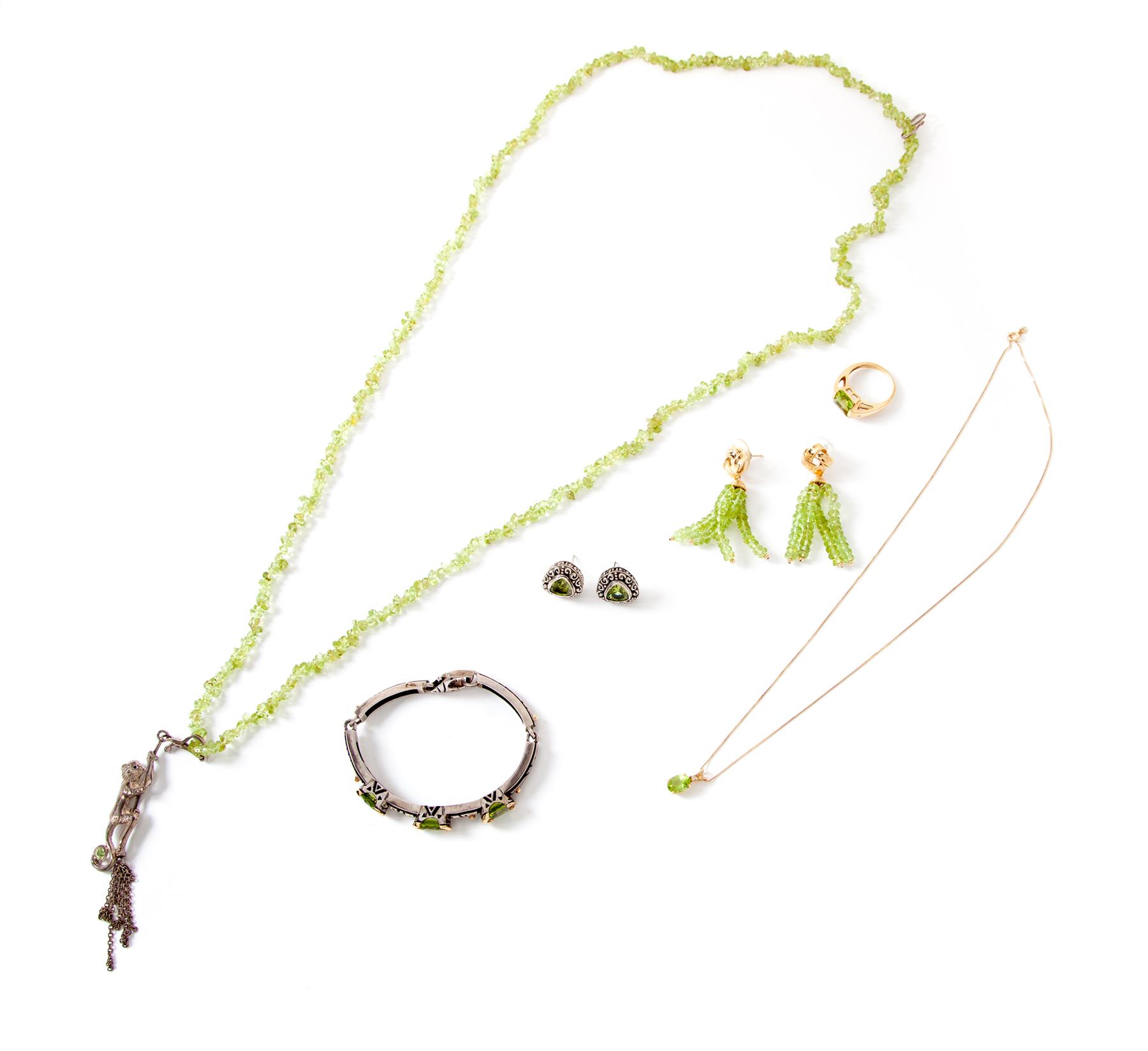 Appraisal: GROUP OF PERIDOT AND GREEN QUARTZ JEWELRY American st century