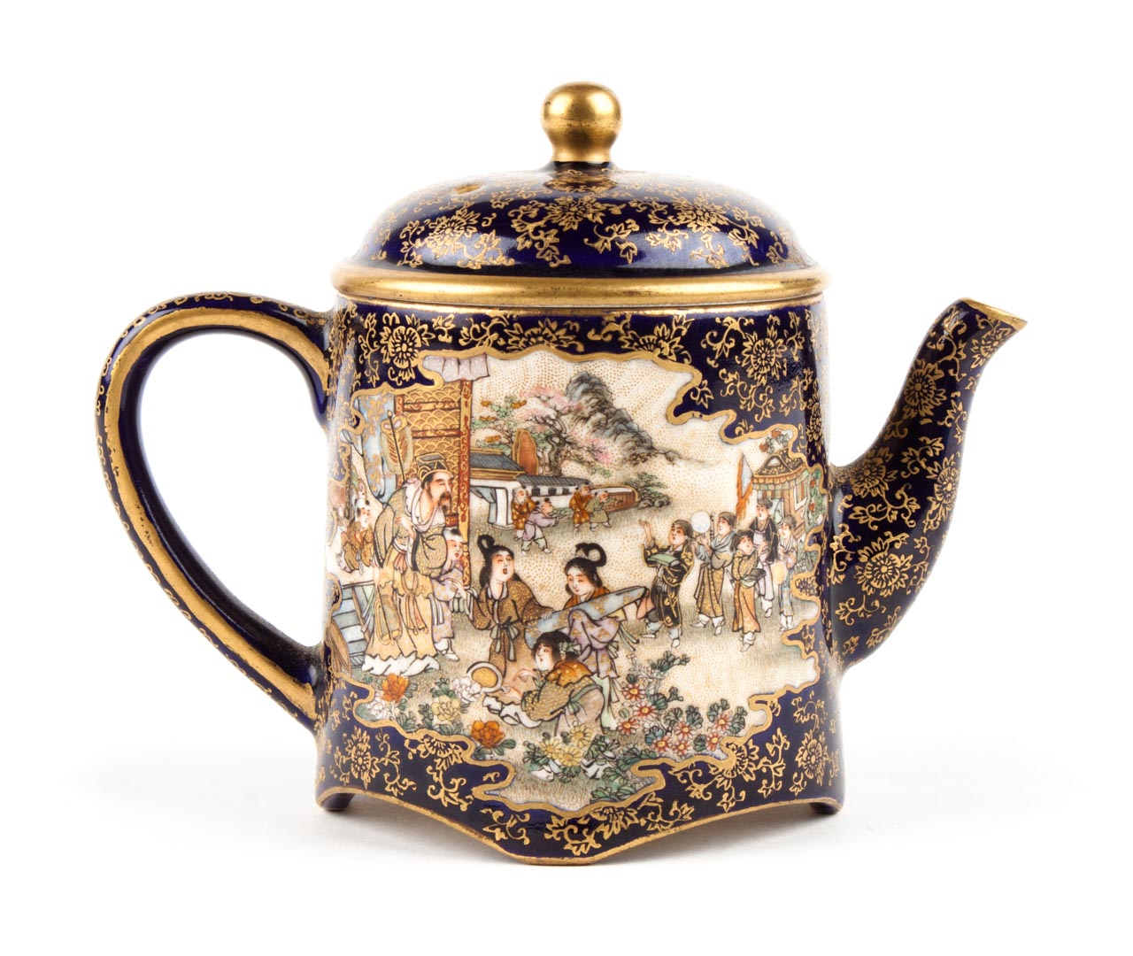 Appraisal: Japanese Satsuma earthenware miniature teapot circa cobalt ground with gilt