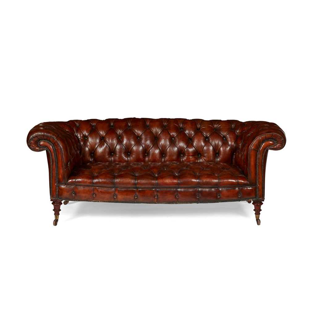 Appraisal: EDWARDIAN BROWN LEATHER BUTTON-UPHOLSTERED CHESTERFIELD SOFA EARLY TH CENTURY cm