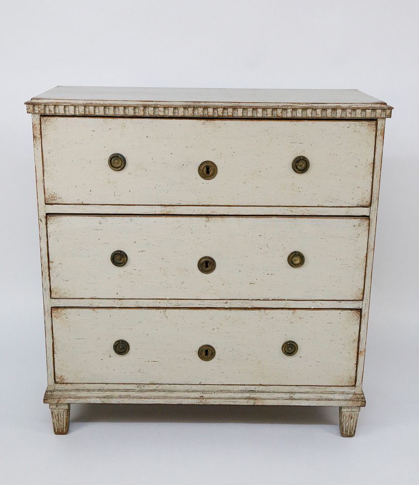 Appraisal: Swedish Gustavian Style Lime Washed Three Drawer Chest th Century