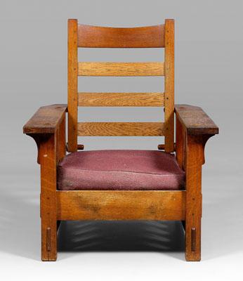 Appraisal: Gustav Stickley Morris chair oak throughout through-tenon construction probably chair