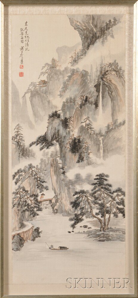 Appraisal: Painting Depicting a Landscape China th century with figures on