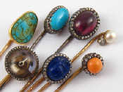 Appraisal: A collection of seven fine antique stick pins five with