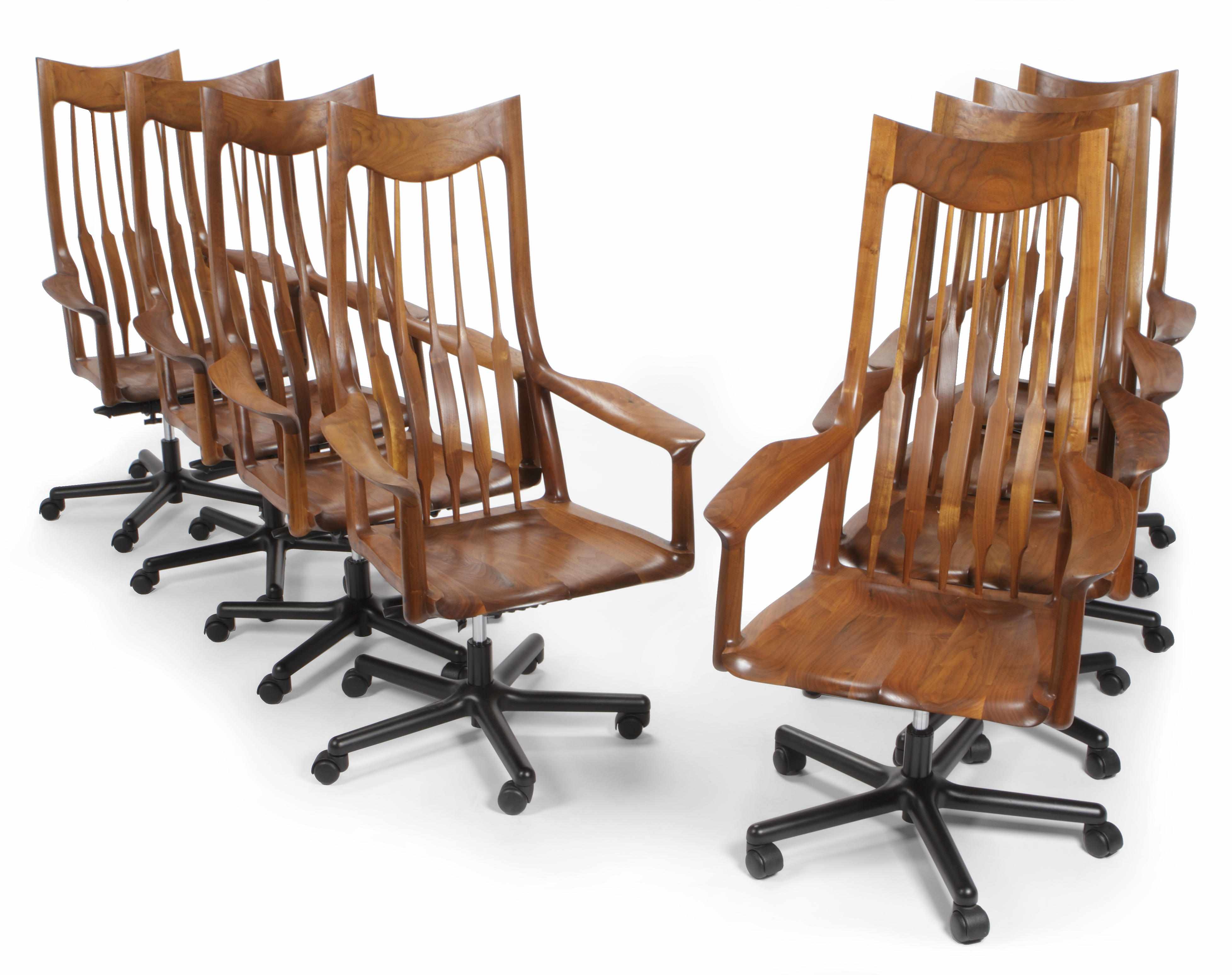 Appraisal: Eight Sam Maloof walnut spindle chairs six chairs signed and