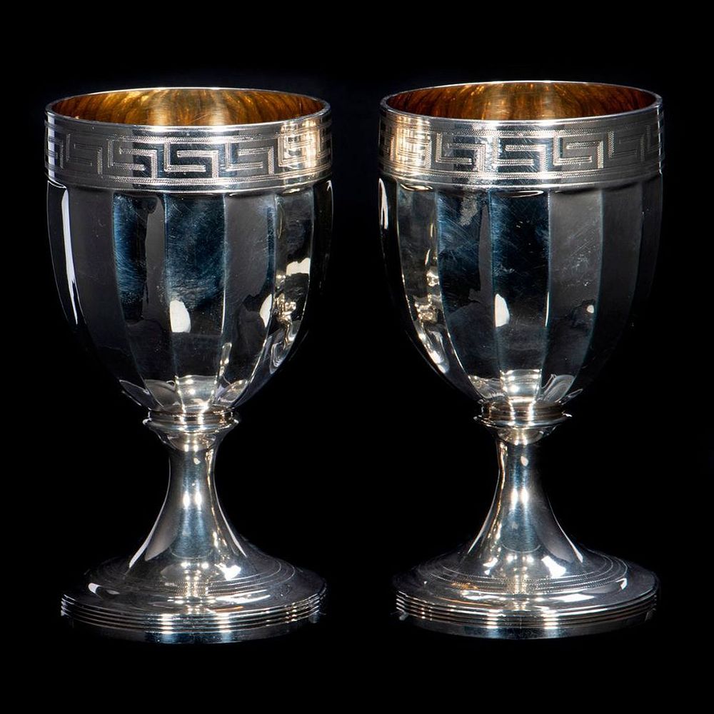 Appraisal: Georgian hallmark silver goblets A pair of Georgian hallmark silver