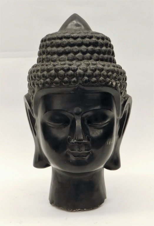 Appraisal: CHINESE CARVED BLACK STONE BUDDHA HEAD China th CenturyFinely carved