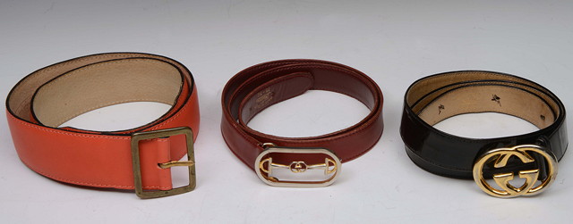 Appraisal: TWO 'GUCCI' LADIES BELTS one black patent and one dark