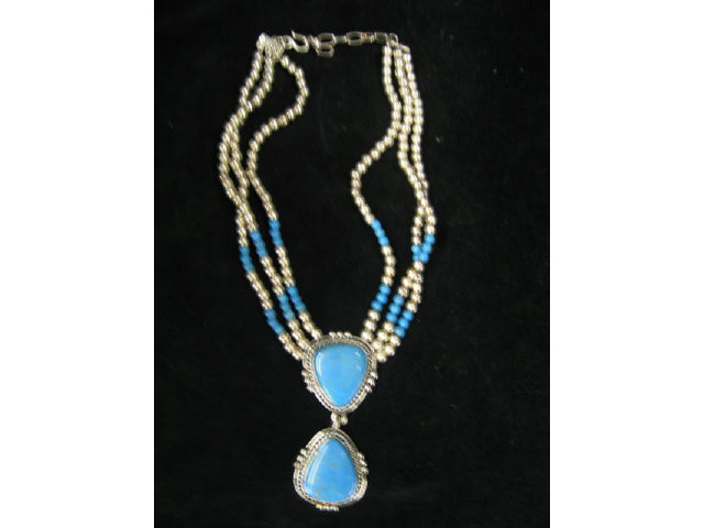 Appraisal: Turquoise Sterling Necklace triple strand with double pendant