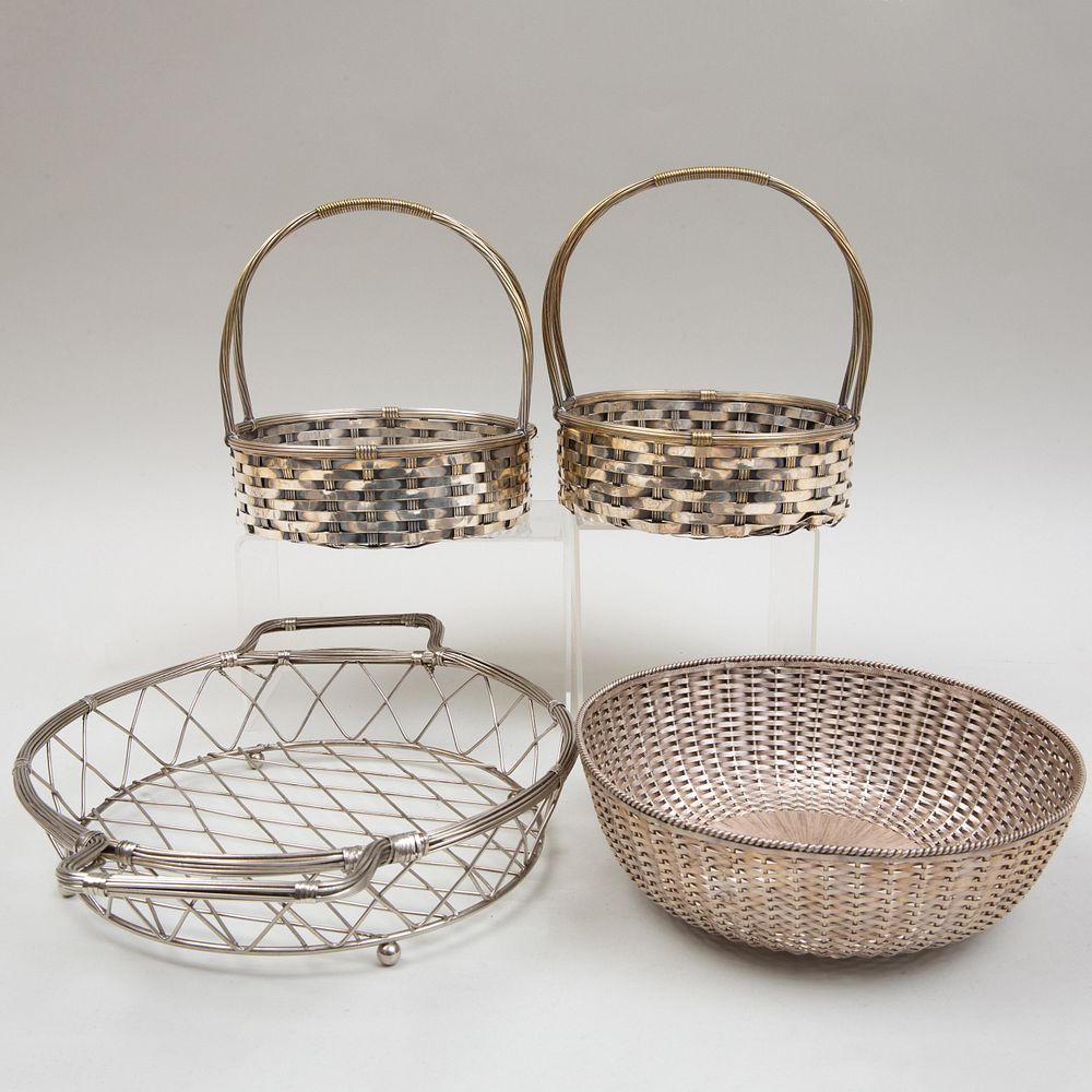 Appraisal: Three Silver Table Baskets and Silver Plate Circular Basket The