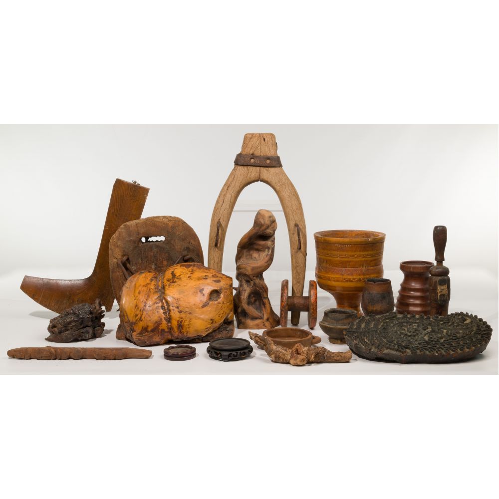 Appraisal: MULTI-CULTURAL CARVED WOOD DECORATIVE AND TOOL ASSORTMENT items in various