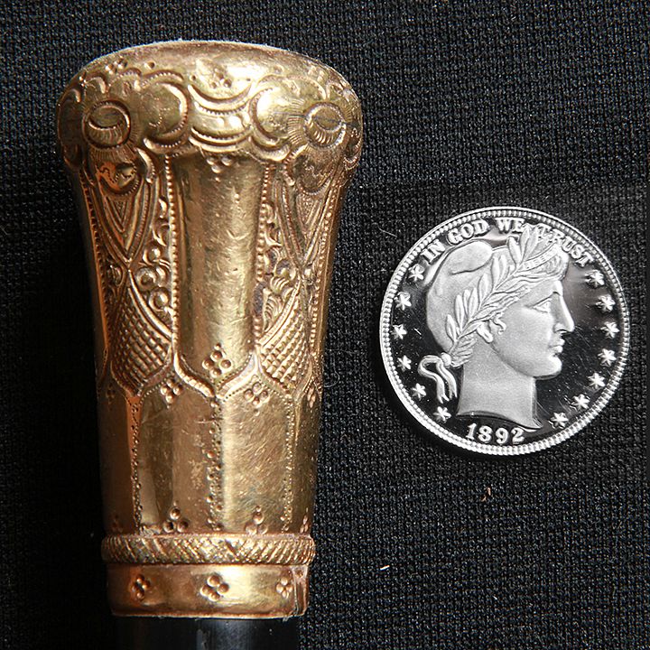 Appraisal: Gold Dress Cane Dated - An ornate gold-filled handle which