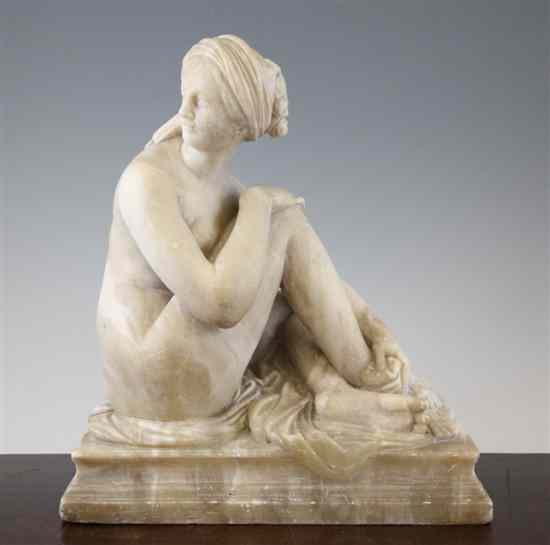 Appraisal: A th century carved alabaster figure of a bather on