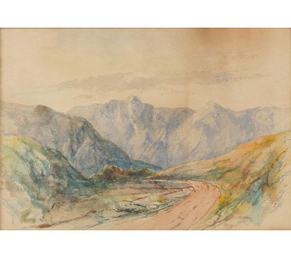 Appraisal: Lot of two watercolors depicting mountain landscapes ca - both