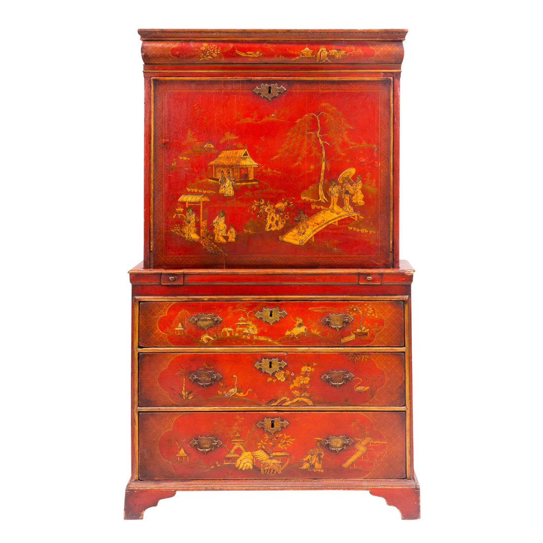 Appraisal: GEORGIAN RED LACQUER JAPANNED SECRETAIRE TH CENTURY Georgian Red Lacquer