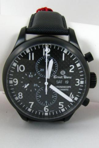 Appraisal: New Ernst Benz Chronoscope black carbon fiber dial cased watch