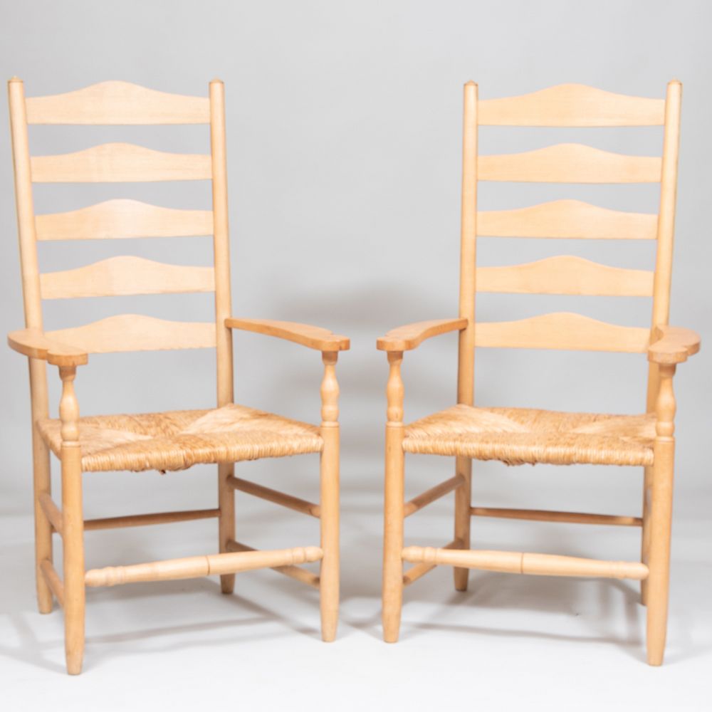 Appraisal: Pair of Neville Neal Ashwood and Rush Ladder Back Armchairs