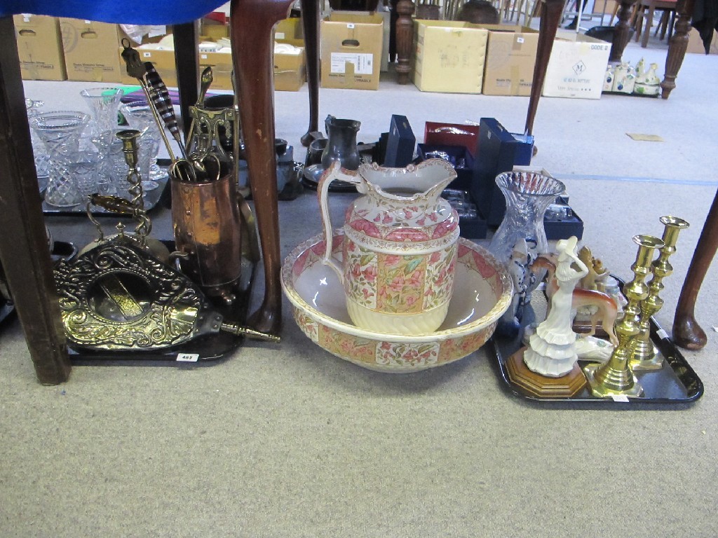 Appraisal: Lot comprising two trays of metalware ceramics and a B