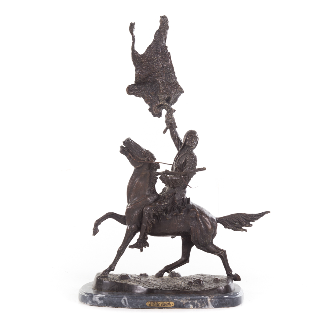 Appraisal: After Frederic Remington Buffalo Signal modeled as mounted Indian brave