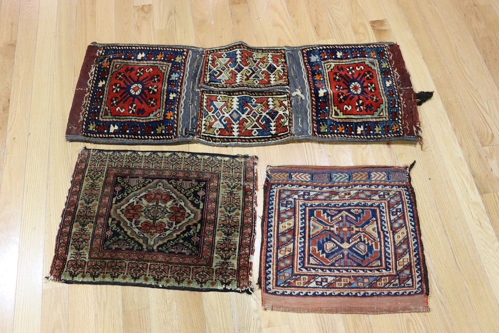 Appraisal: Antique Carpet Grouping To inc a saddle bag x a