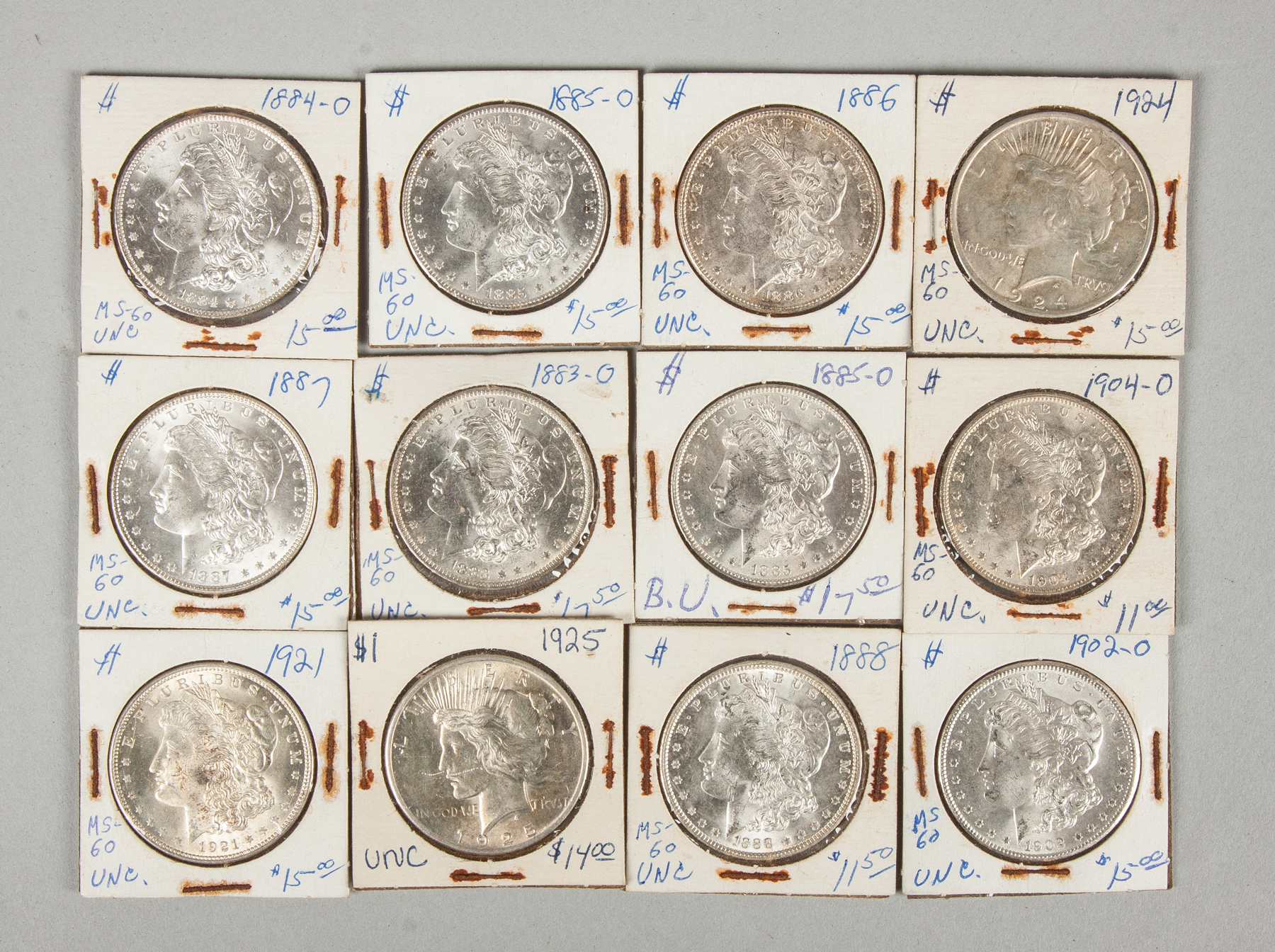 Appraisal: Twelve Silver Dollars Top row Middle row Bottom row