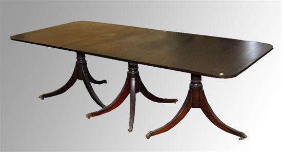 Appraisal: REGENCY STYLE MAHOGANY THREE PEDESTAL DINING TABLE circa with banded